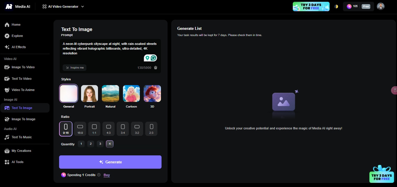 define settings in Media.io AI image generator