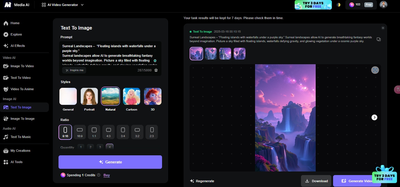 AI image prompt example-surreal landscape