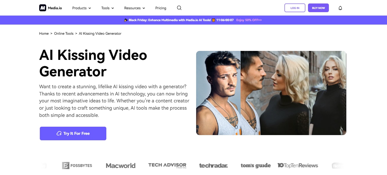 mdeia.io ai kissing generator